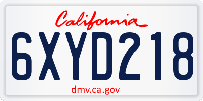 CA license plate 6XYD218