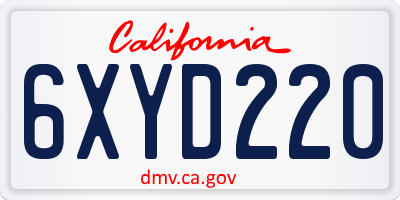 CA license plate 6XYD220