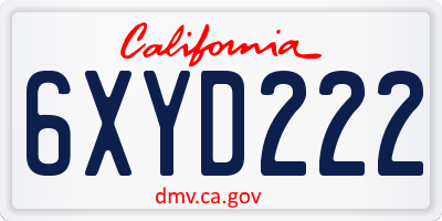 CA license plate 6XYD222