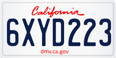 CA license plate 6XYD223
