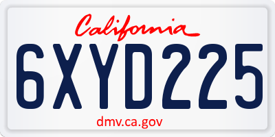 CA license plate 6XYD225