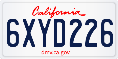 CA license plate 6XYD226