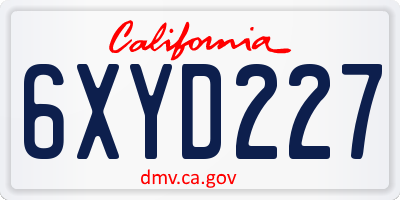 CA license plate 6XYD227