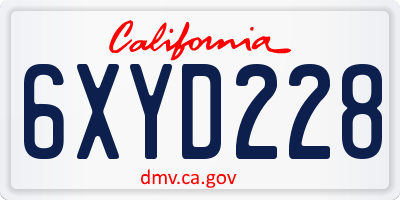 CA license plate 6XYD228