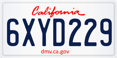 CA license plate 6XYD229