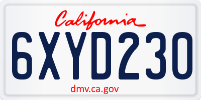 CA license plate 6XYD230