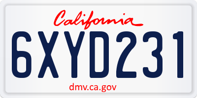 CA license plate 6XYD231