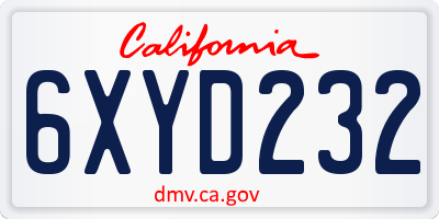 CA license plate 6XYD232