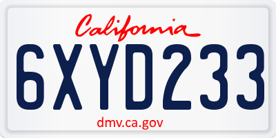 CA license plate 6XYD233