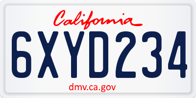 CA license plate 6XYD234