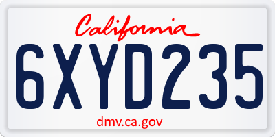 CA license plate 6XYD235