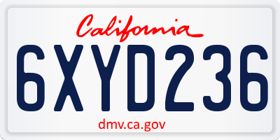 CA license plate 6XYD236