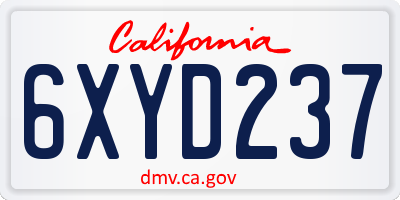 CA license plate 6XYD237