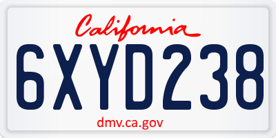 CA license plate 6XYD238
