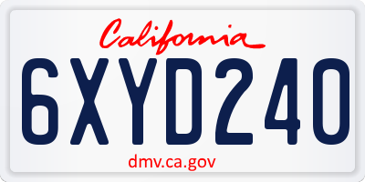 CA license plate 6XYD240