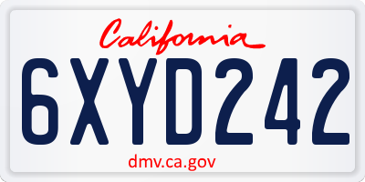 CA license plate 6XYD242