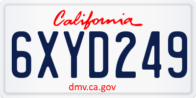 CA license plate 6XYD249