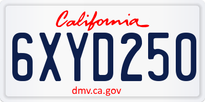 CA license plate 6XYD250