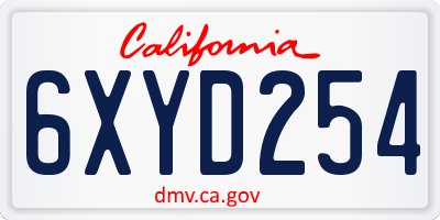 CA license plate 6XYD254