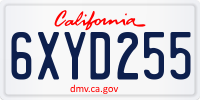 CA license plate 6XYD255
