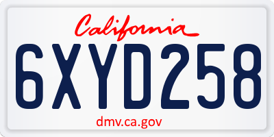 CA license plate 6XYD258