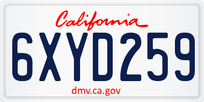 CA license plate 6XYD259