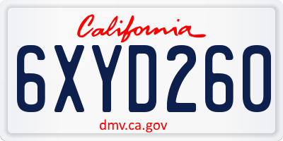 CA license plate 6XYD260