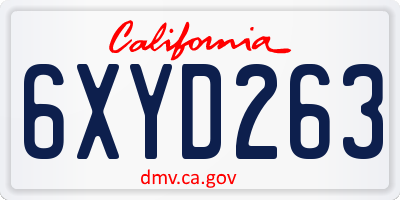 CA license plate 6XYD263