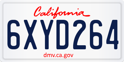 CA license plate 6XYD264