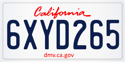 CA license plate 6XYD265