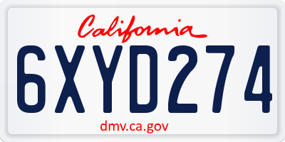 CA license plate 6XYD274