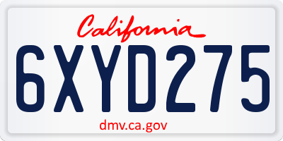 CA license plate 6XYD275