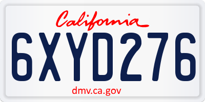 CA license plate 6XYD276