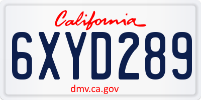 CA license plate 6XYD289