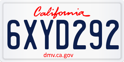 CA license plate 6XYD292