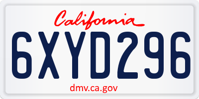 CA license plate 6XYD296