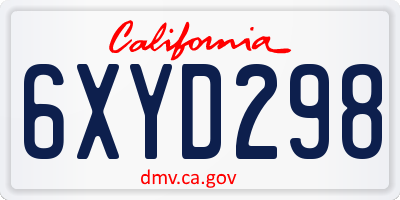 CA license plate 6XYD298