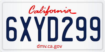 CA license plate 6XYD299