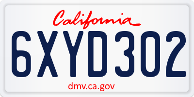 CA license plate 6XYD302