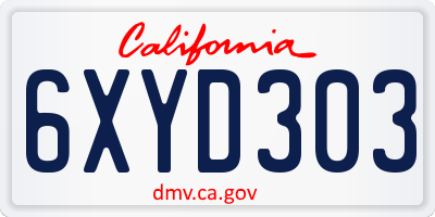 CA license plate 6XYD303