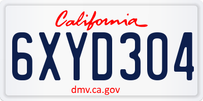 CA license plate 6XYD304