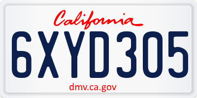 CA license plate 6XYD305
