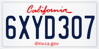 CA license plate 6XYD307