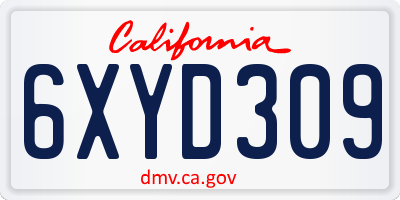 CA license plate 6XYD309