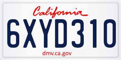 CA license plate 6XYD310