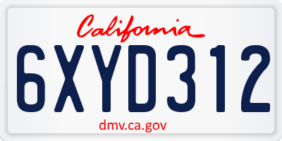 CA license plate 6XYD312