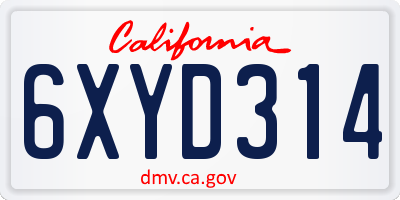 CA license plate 6XYD314