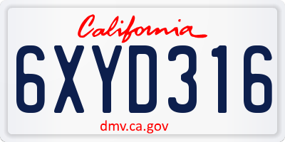 CA license plate 6XYD316