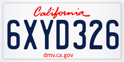 CA license plate 6XYD326