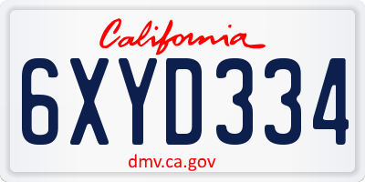 CA license plate 6XYD334